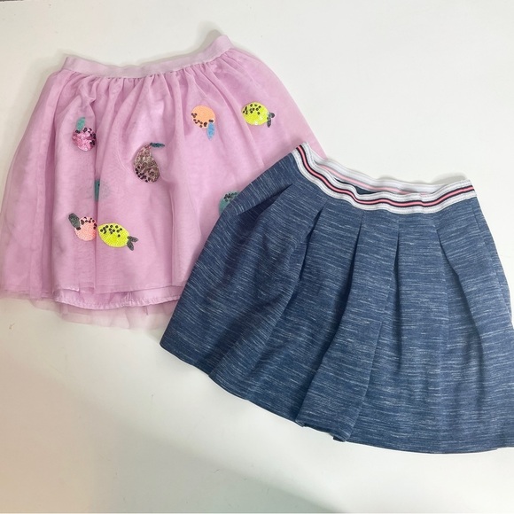 Lot of 2 Skirts - Cat & Jack Size L 10/12 - Pink Tulle Sequin Fruit / chambray - Picture 1 of 11